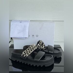 IRO Black Slides with Silver Chain Accent Defect